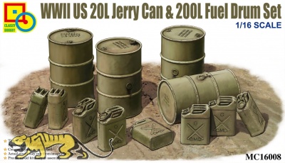 WWII US 20L Jerry Can & 200L Fuel Drum Set - 1/16