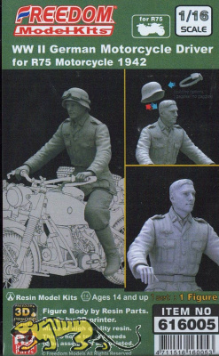 German Motorcycle Driver for R75 Motorcycle - Driver Figure - 1/16