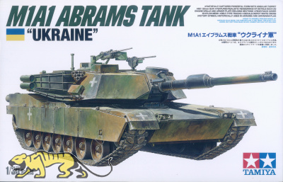 Hartschaumplatte / Werbetafel Tamiya 25216 - M1A1 Abrams - Ukraine