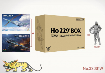 Horten Ho 229 Box - Ho 229A + Ho 229B + 1:16 Ho 229 Piloten Figur - 1:32