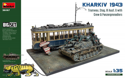 Charkiw 1943 - Straßenbahn, StuG III Ausf. G mit Besatzung und Panzergrenadieren - Big Set - Diorama - 1:35