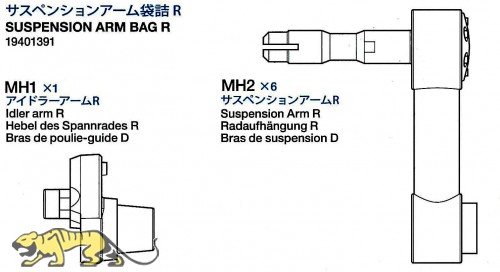 Suspension Arm Bag R (MH1 x1, MH2 x6) for Tamiya 56028, 56030