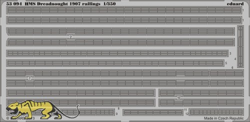 Photo-Etched Railings for 1/350 HMS Dreadnought 1907 - Trumpeter 05328 - 1/350