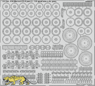 Fotoätzteile Vierlings-Flak und 5in Geschütze für 1:200 USS Hornet CV-8 - Merit 62001 - 1:200