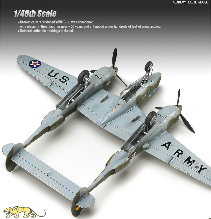 P-38F Glacier Girl WWII Fighter 1/48 Academy